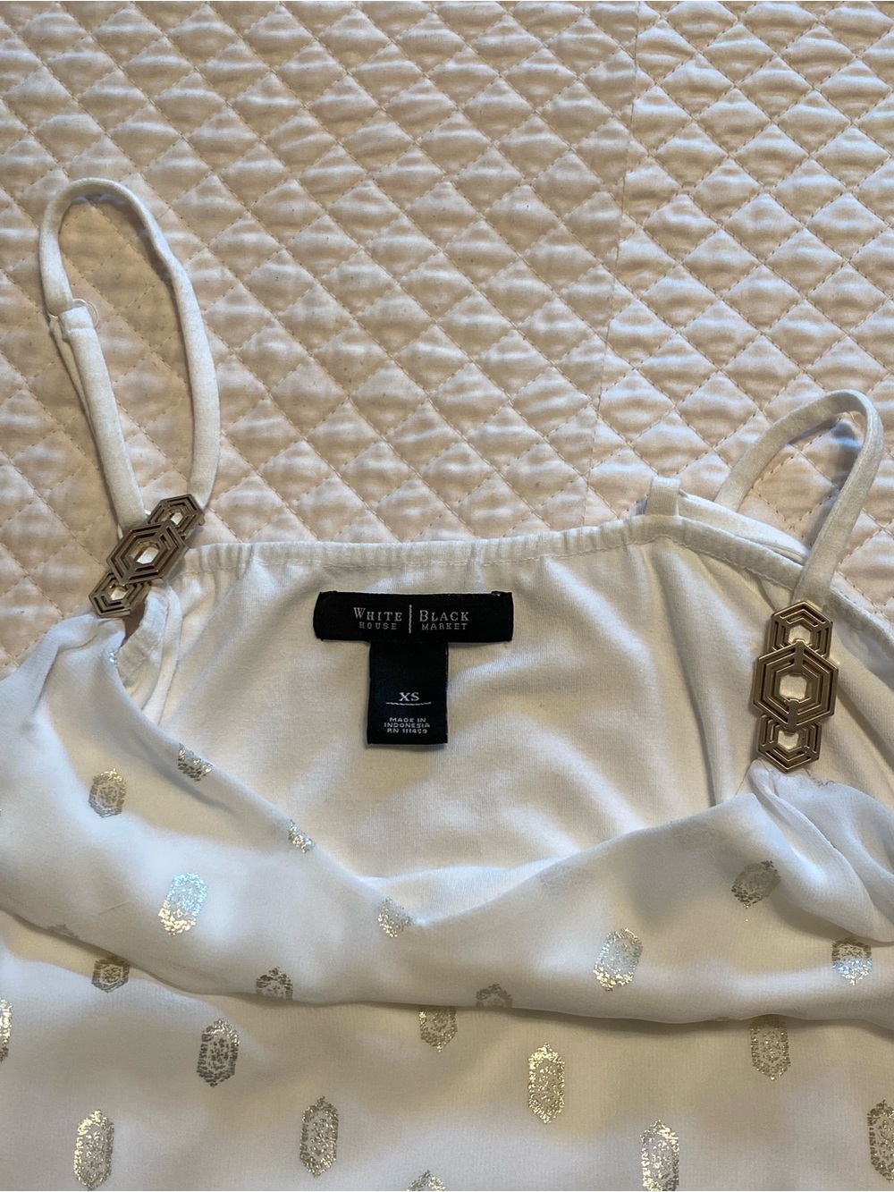 White House Black Market White Camisole with Gold Dot Accents - Picture 3 of 4